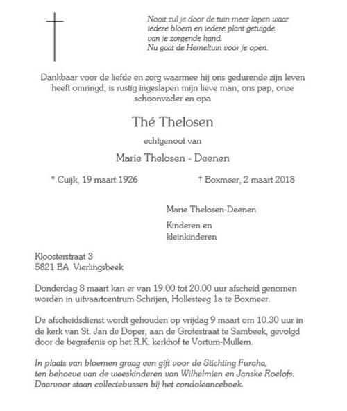 Rouwbrief Thé Thelosen