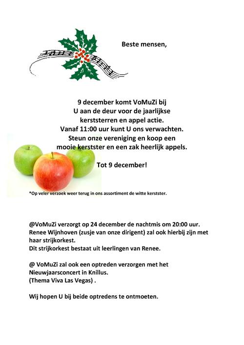 9 december: VoMuZi Kerststerren en Appel actie
